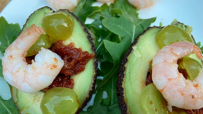 spiced avocado with prawns