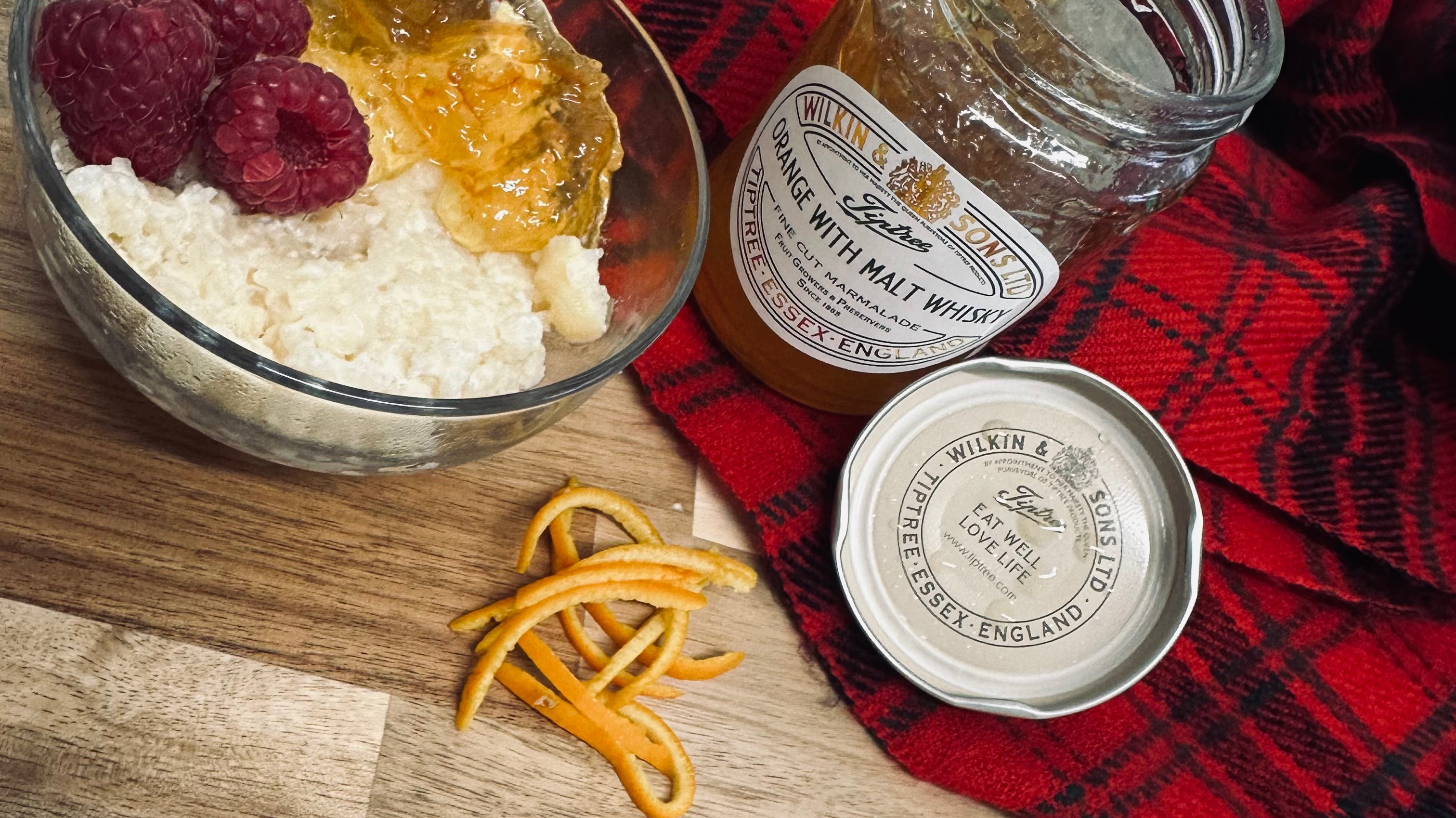 “A touch of Burns” – Rice pudding with Tiptree Orange with Malt Whisky