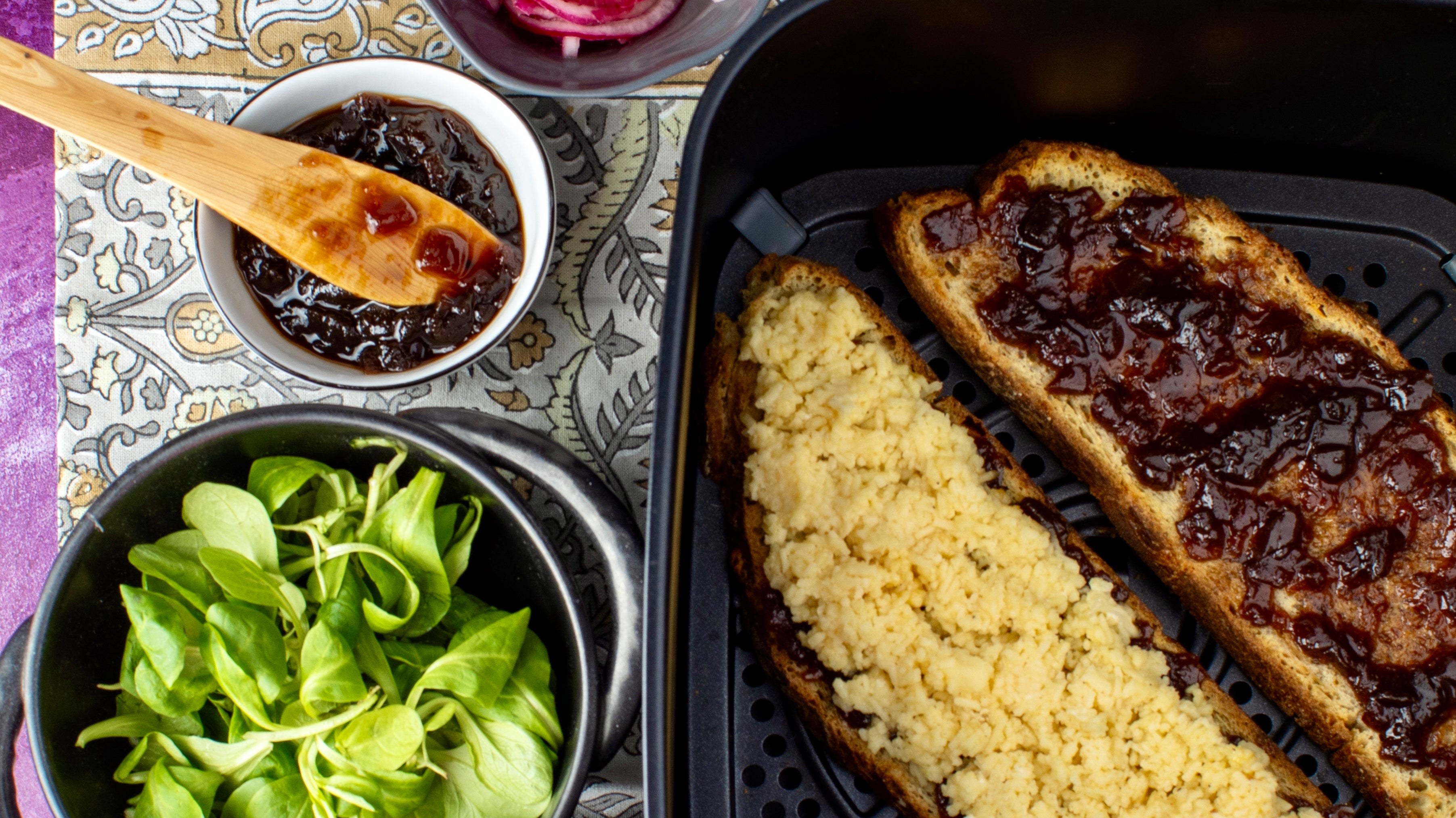 Air Fryer Cheese and Red Onion Rarebit Toasties