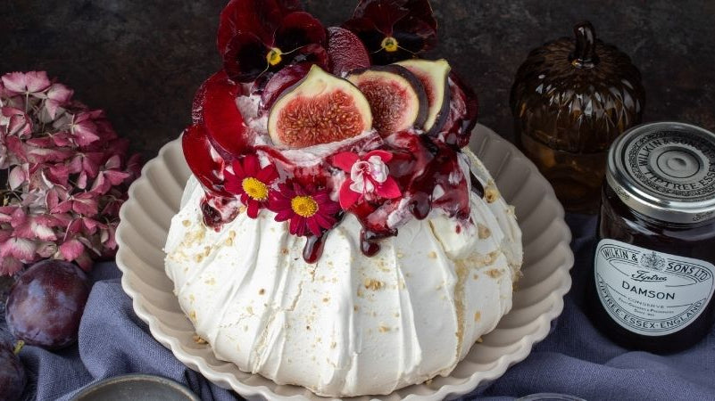Damson and Hazelnut Pavlova