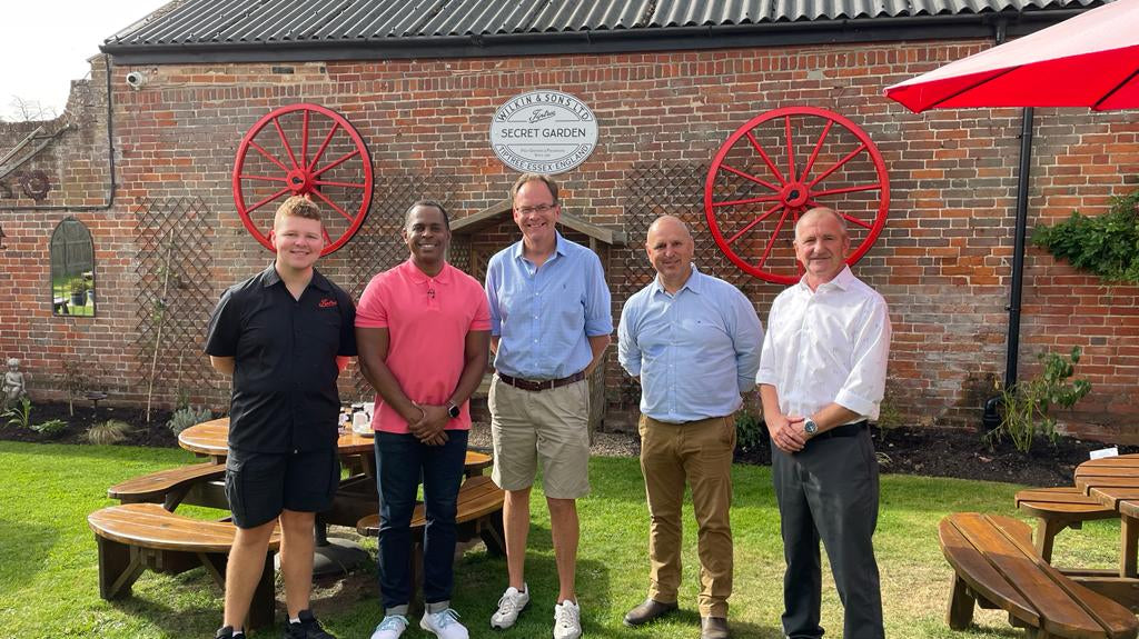 Andi Peters and the Tiptree Team in the Tiptree Tea Rooms Secret Garden