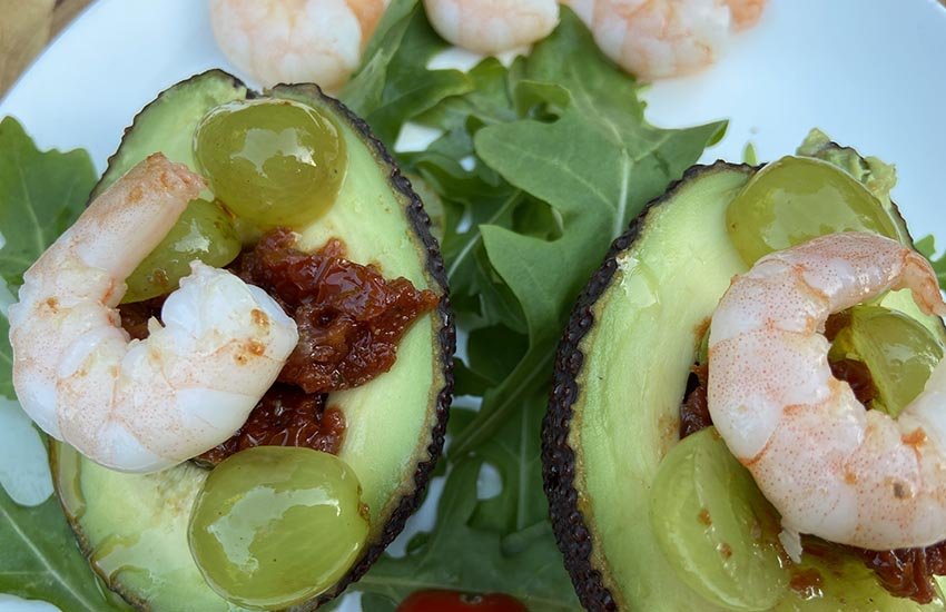spiced avocado with prawns