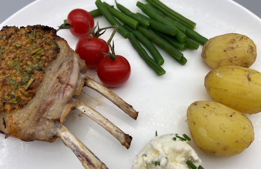 english lamb rack with goat’s cheese