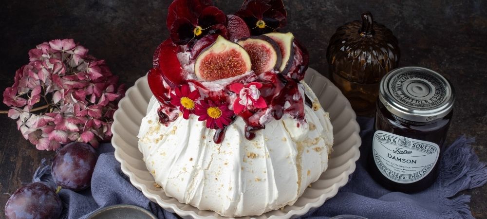 Damson and Hazelnut Pavlova