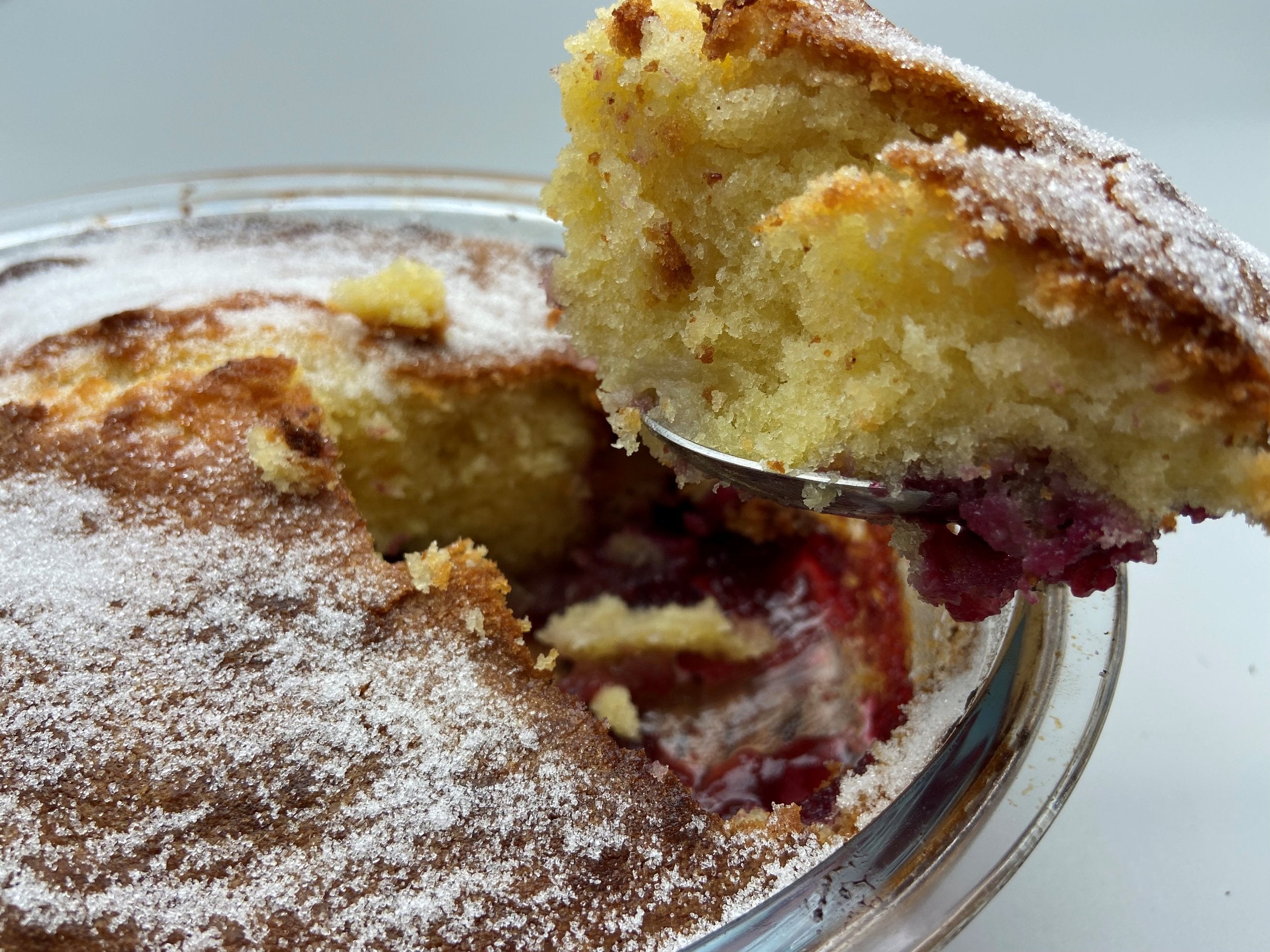 Baked blackberry and apple pudding