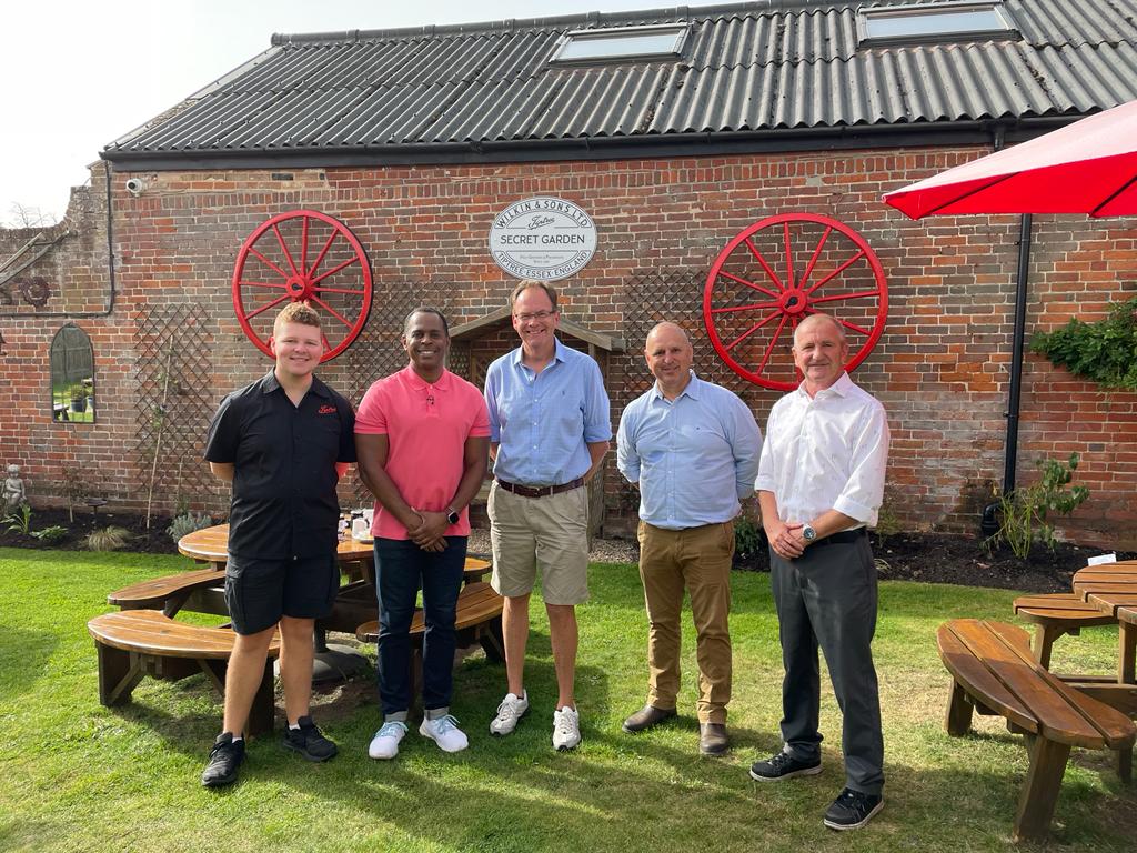 Andi Peters and the Tiptree Team in the Tiptree Tea Rooms Secret Garden