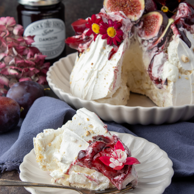 Damson and Hazelnut Pavlova