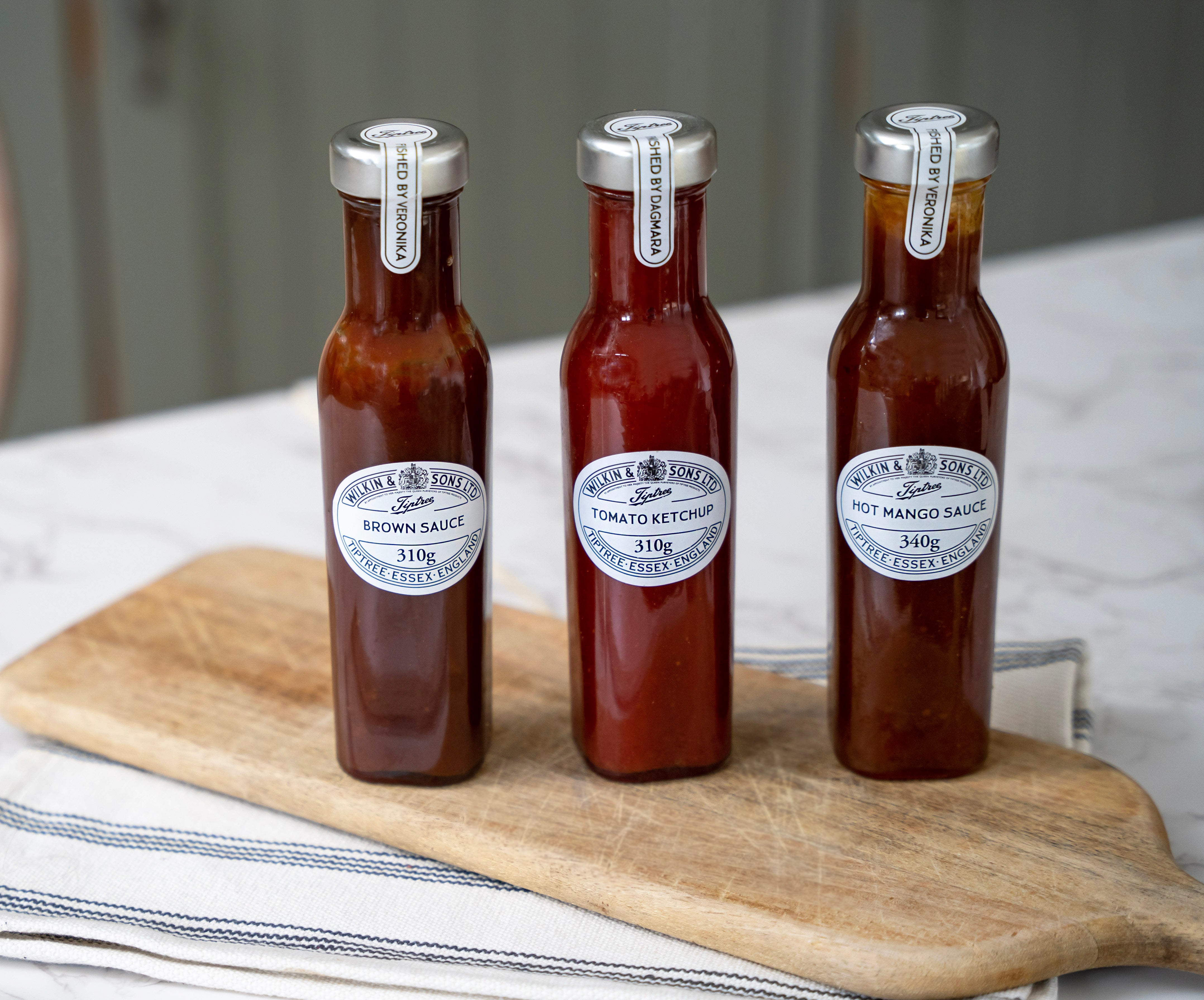 Brown Sauce, Tomato Ketchup and Hot Mango Sauce 