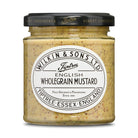 Jar of English wholegrain mustard with Tiptree label on a white background