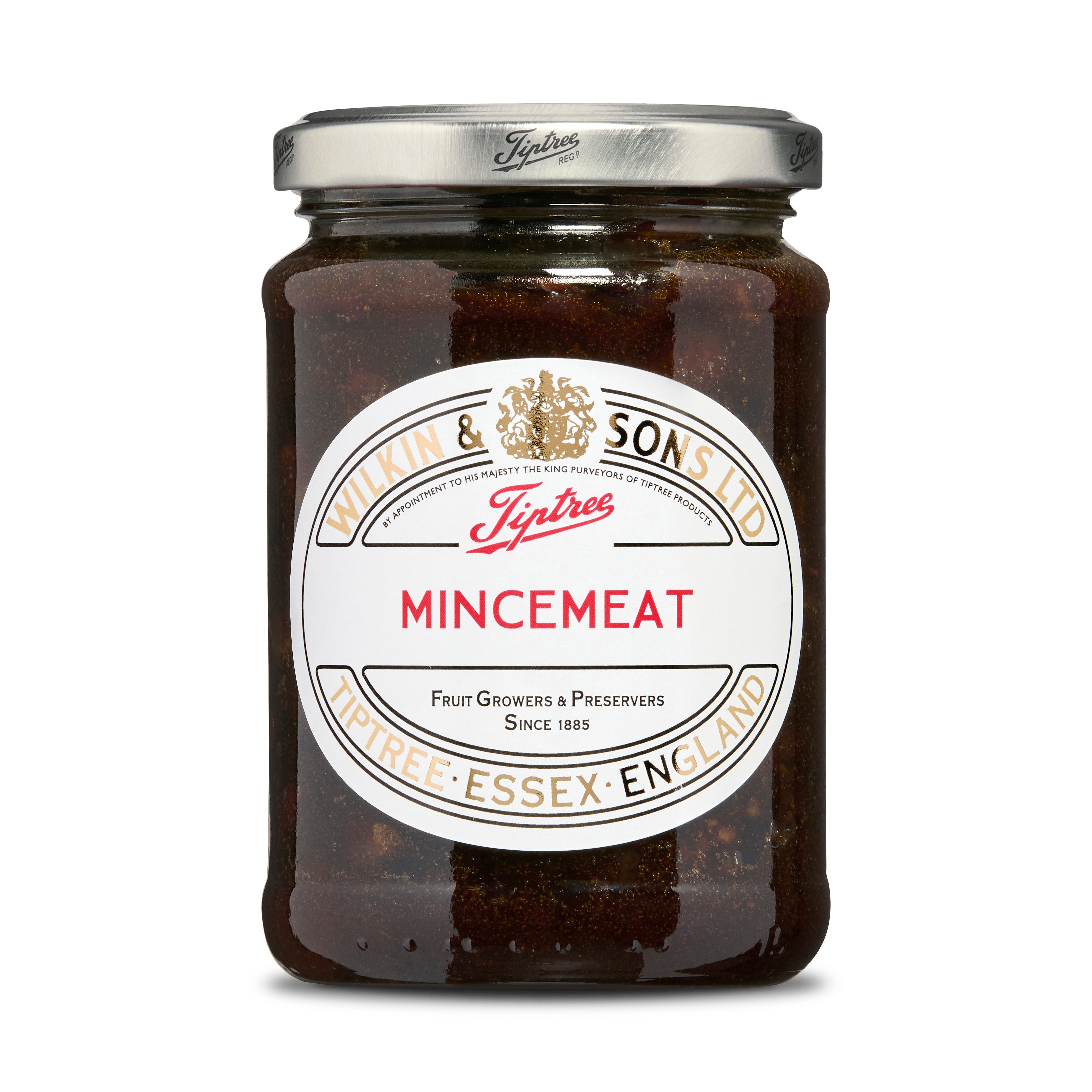 Jar of Tiptree Mincemeat on a white background