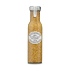 Bottle of Tiptree mustard sauce with honey on a white background