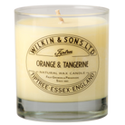 A Wilkin & Sons Orange and Tangerine scented candle in a glass jar.