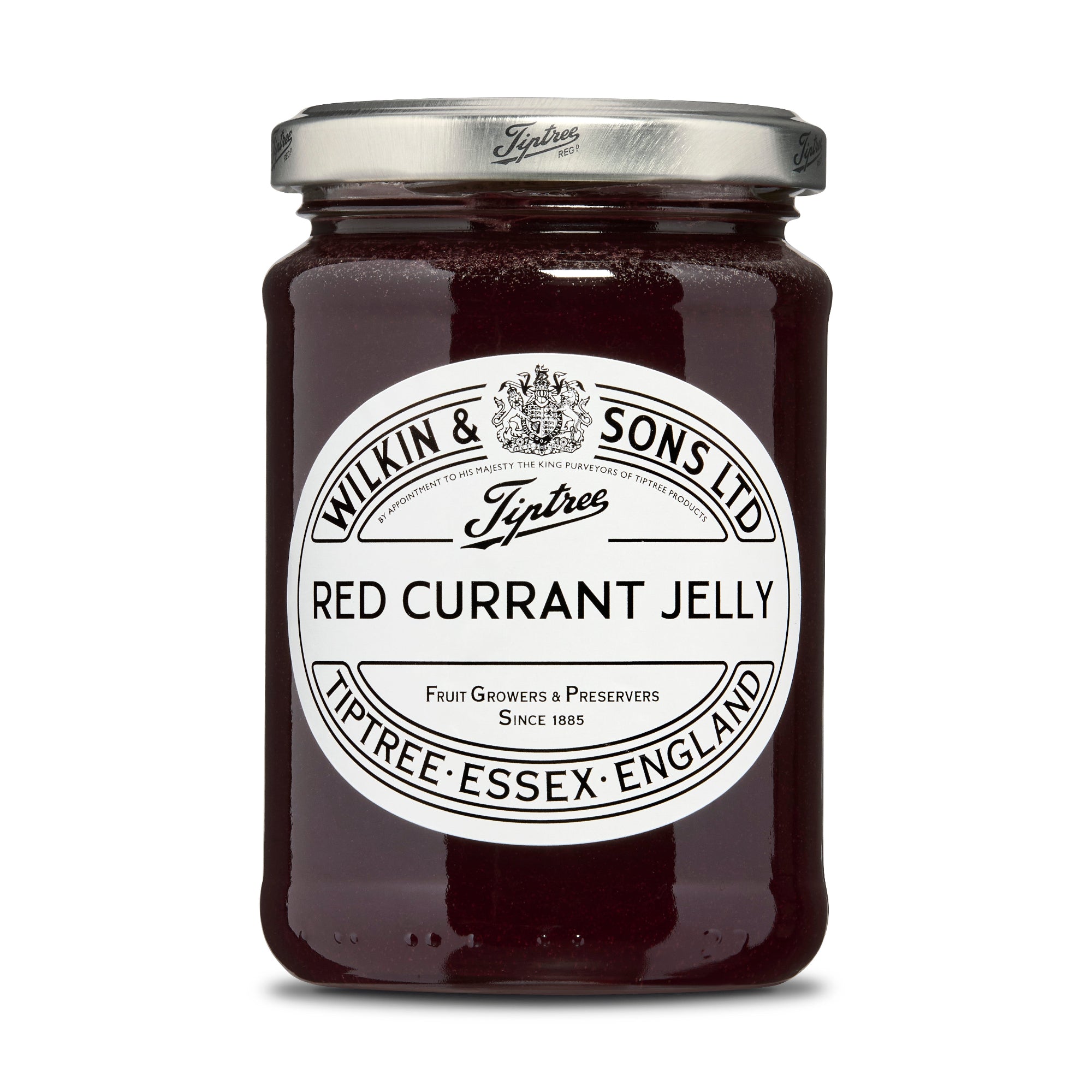 Jar of Wilkin & Sons Tiptree Red Currant Jelly on a white background