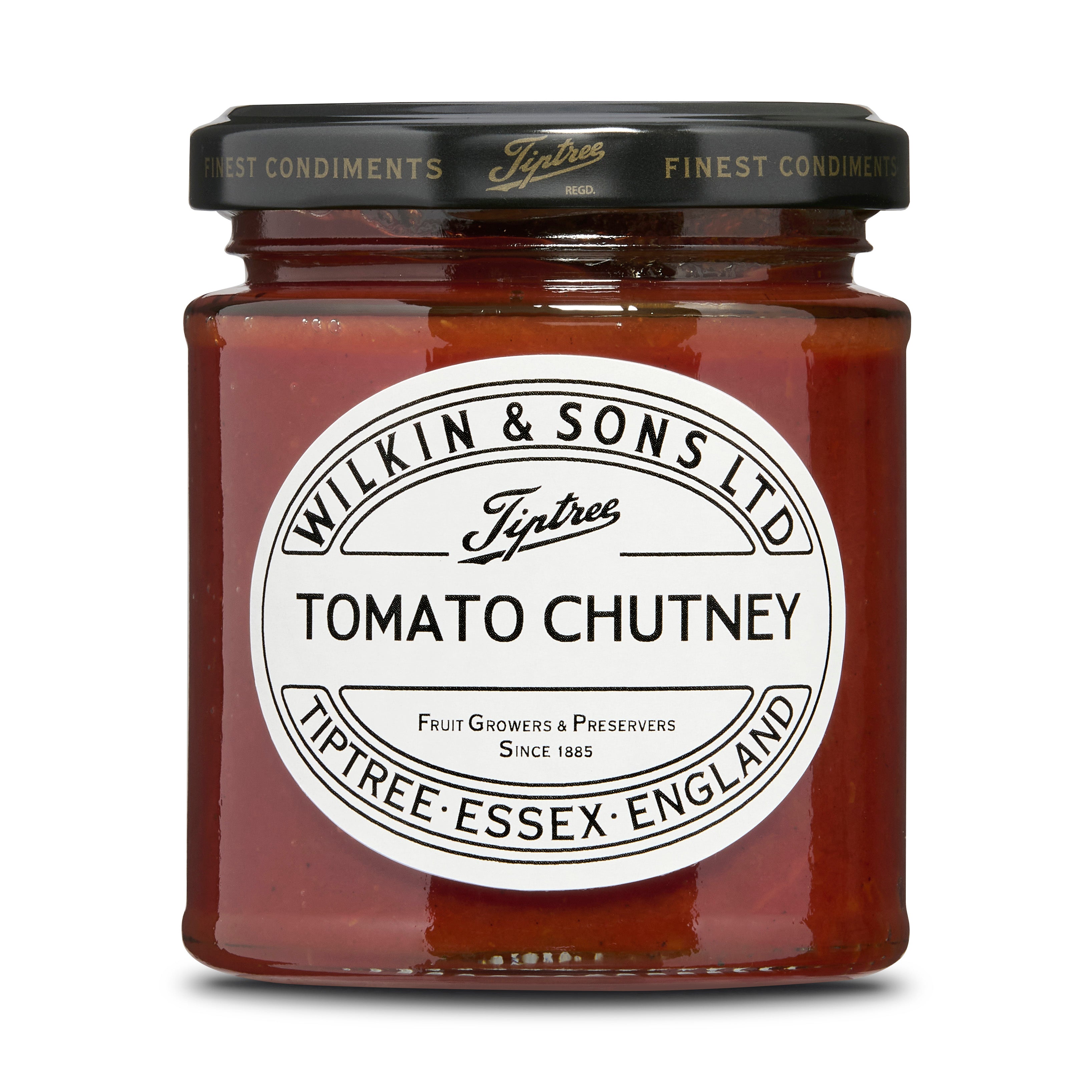 Jar of Wilkin & Sons Ltd Tiptree Tomato Chutney on a white background