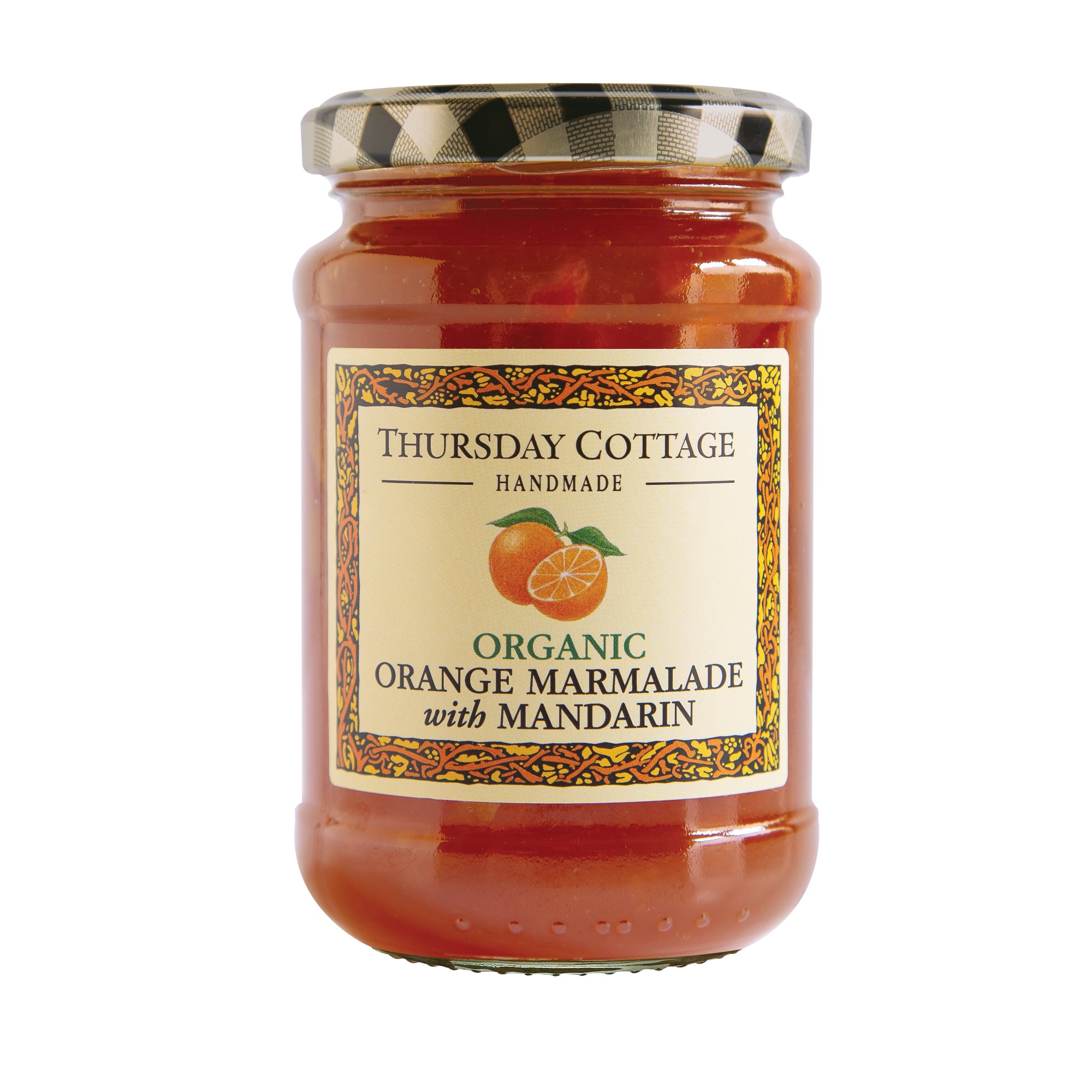 Jar of Thursday Cottage Organic Orange Marmalade with Mandarin on a white background